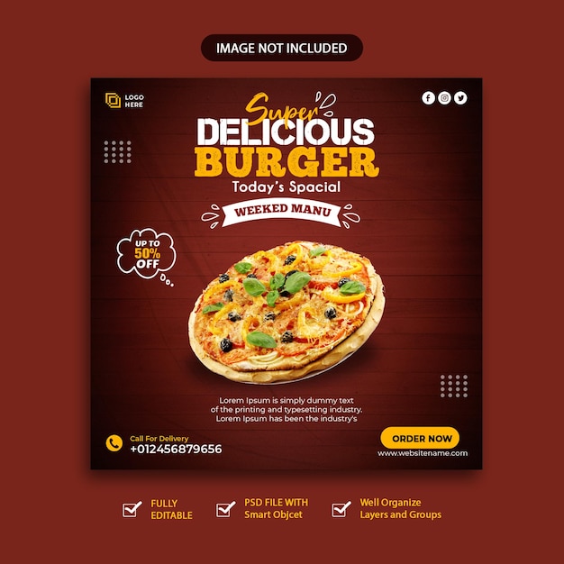 Food menu design or restaurant social media banner template psd Premium Psd