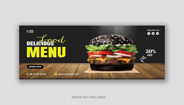 PSD food menu facebook cover design or delicious food social media banner template