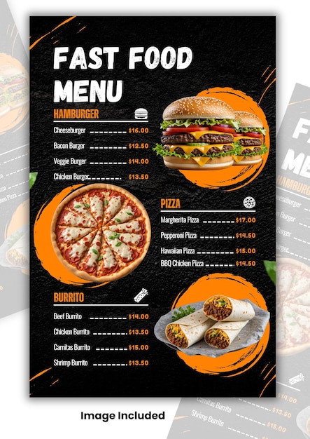 PSD food menu flyer design template