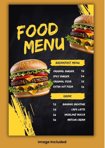 PSD food menu flyer design template