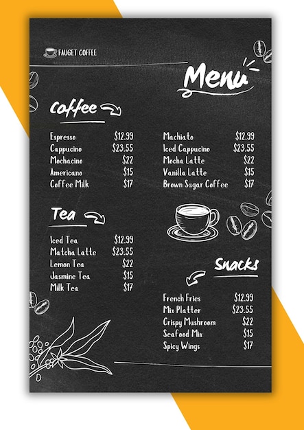 PSD food menu flyer design template