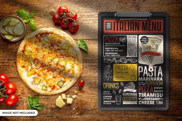 Food Menu Mockup on Clipboard PSD Template