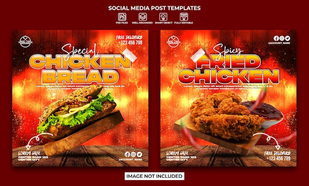 Food menu poster or social media post collection template