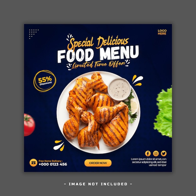 PSD food menu promotional sale social media post web banner template