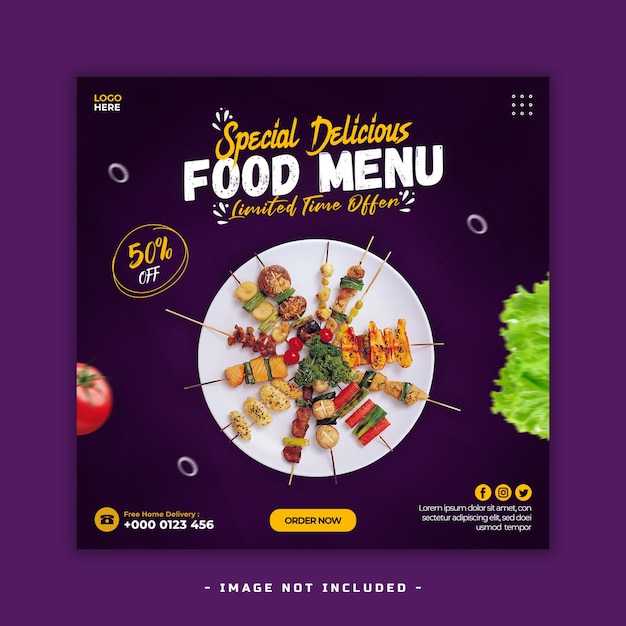 PSD food menu promotional sale social media post web banner template