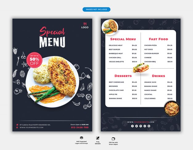 PSD food menu and restaurant flyer template