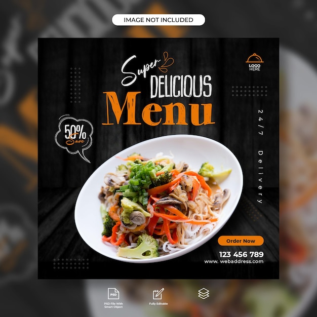 Food menu and restaurant promotion social media banner post template