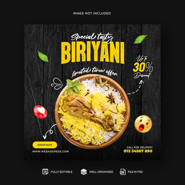 PSD food menu and restaurant social media banner or instagram post template design