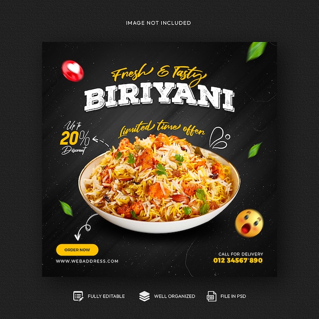 Food menu and restaurant social media banner or Instagram post template design