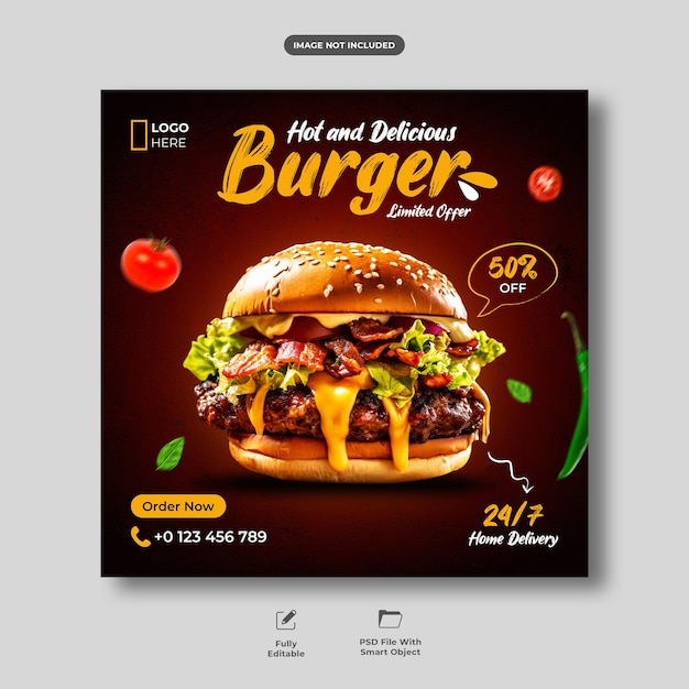 Food menu and restaurant social media banner post template