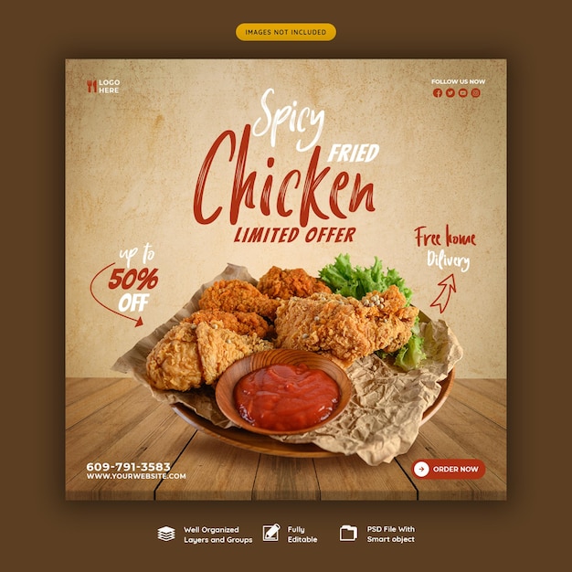 Food menu and restaurant social media banner template