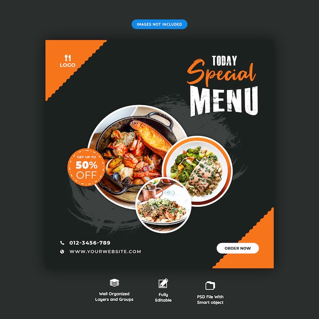 Food menu and restaurant social media banner template 