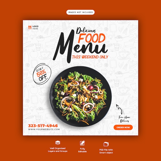 Food menu and restaurant social media banner template