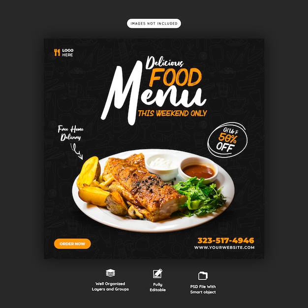 Food menu and restaurant social media banner template