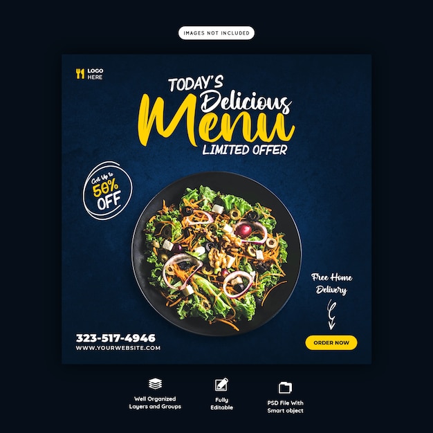 Food menu and restaurant social media banner template