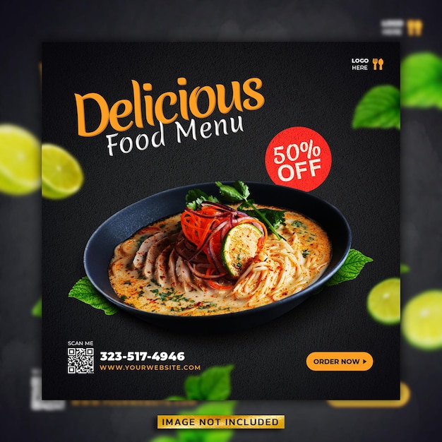 Food menu and restaurant social media banner template