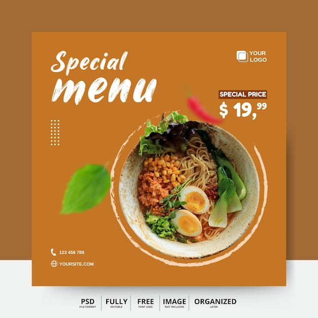 Food menu and restaurant social media banner template