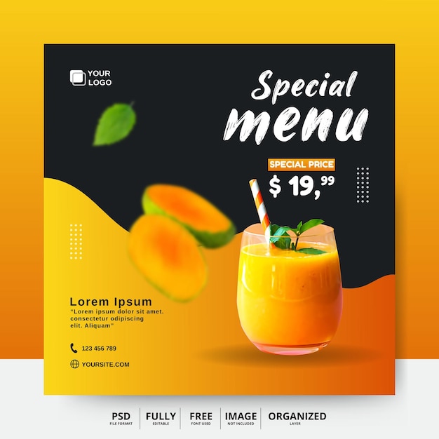 Food menu and restaurant social media banner template