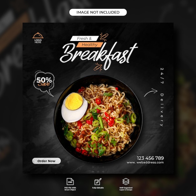 Food menu and restaurant social media design template