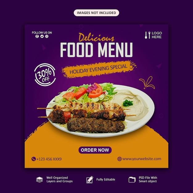 Food Menu and Restaurant Social media Instagram post design template