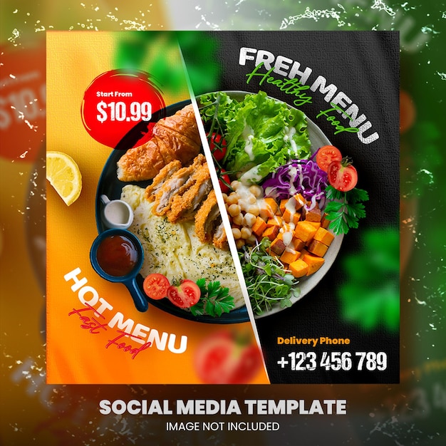 Food menu and restaurant social media post template