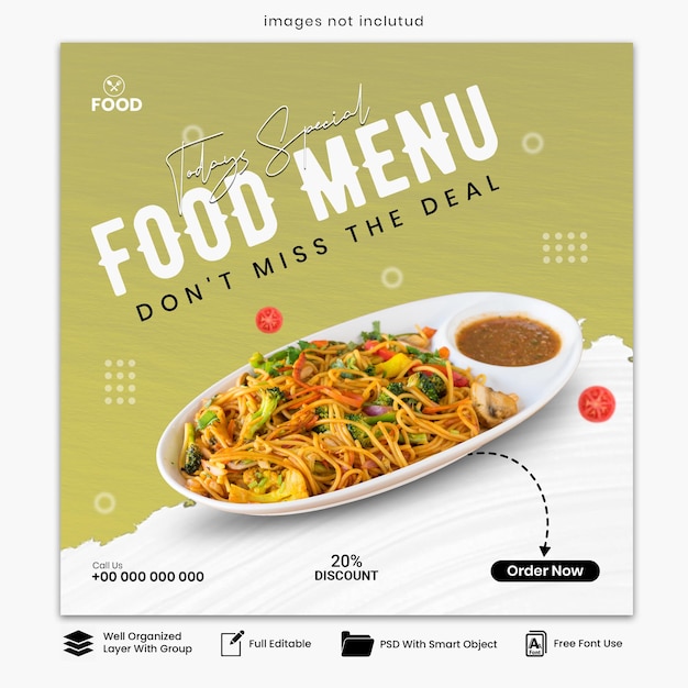 Food menu and restaurant social media post template