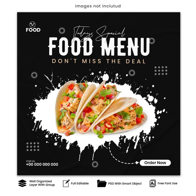 Food menu and restaurant social media post template