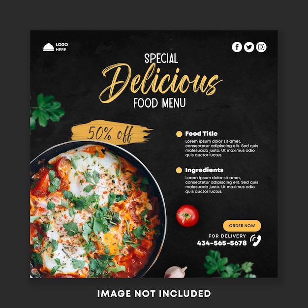 Food menu social media post square banner template