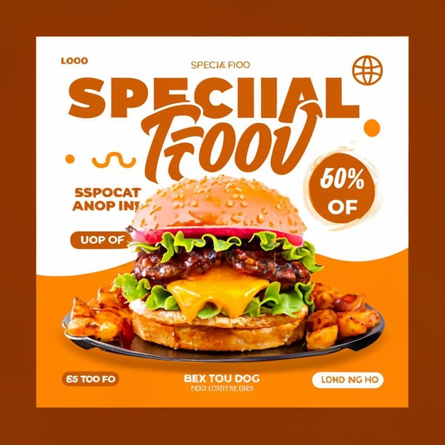 Food menu social media post template and restaurant fast food burger