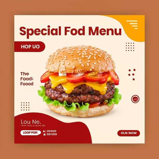 Food menu social media post template and restaurant fastfood burge