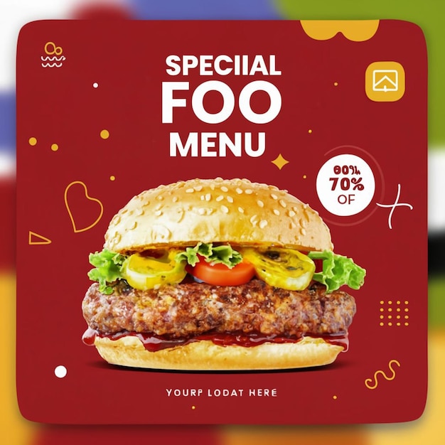 Food menu social media post template and restaurant fastfood burger