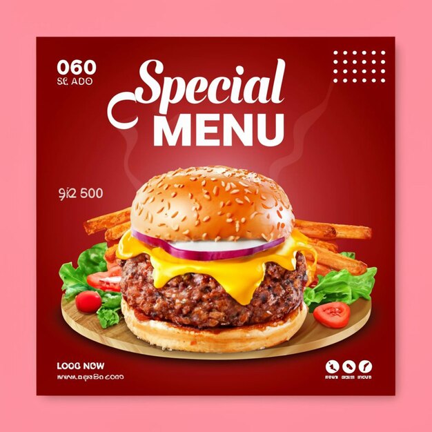 Food menu social media post template and restaurant fastfood burger