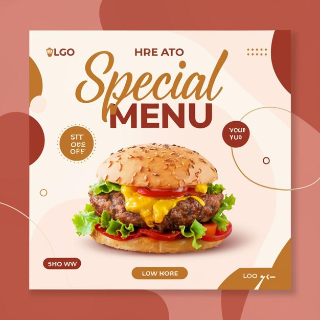 Food menu social media post template and restaurant fastfood