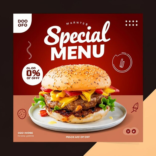 Food menu social media post template and restaurant fastfood