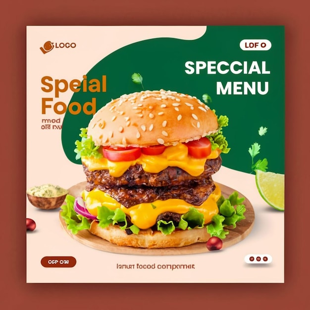 Food menu social media post template and restaurant fastfood