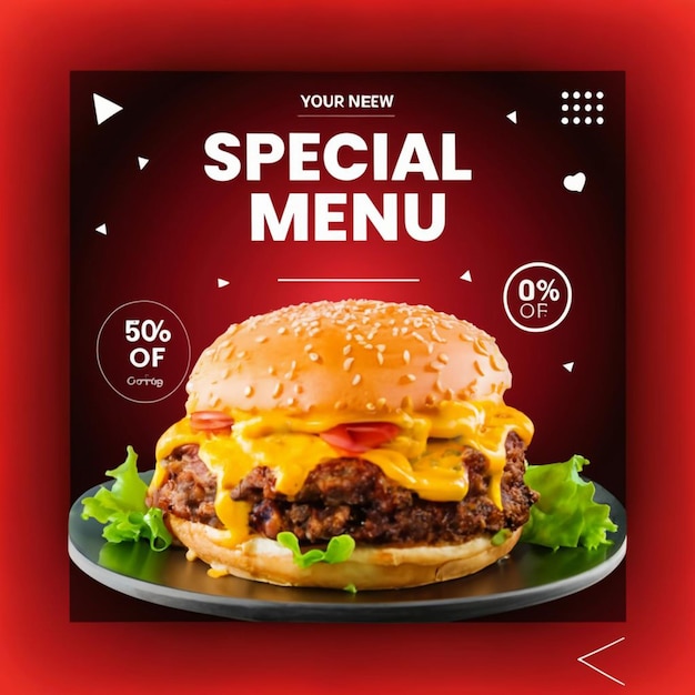 Food menu social media post template and restaurant fastfood