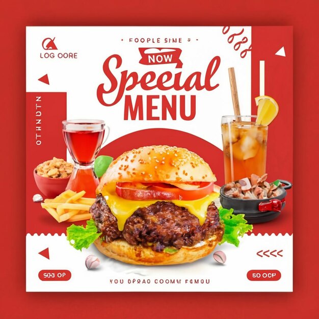 Food menu social media post template and restaurant fastfood