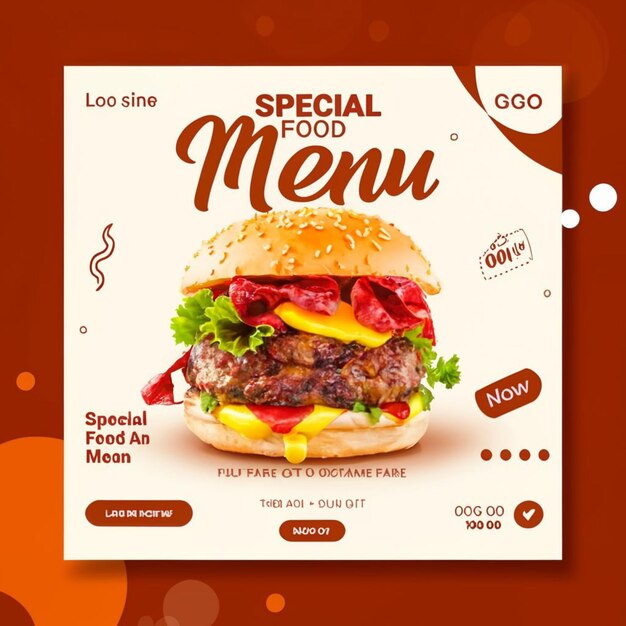 Food menu social media post template and restaurant fastfood