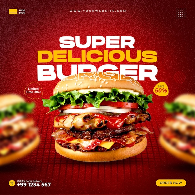 food menu social media post and web banner or square flyer Premium Psd