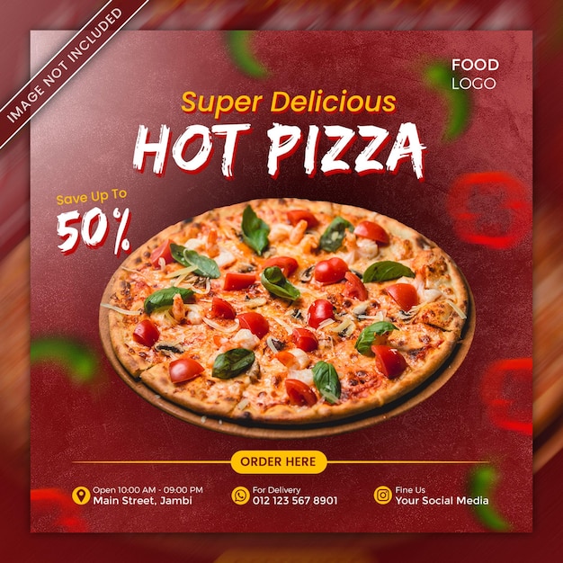 food menu square banner template design hot pizza