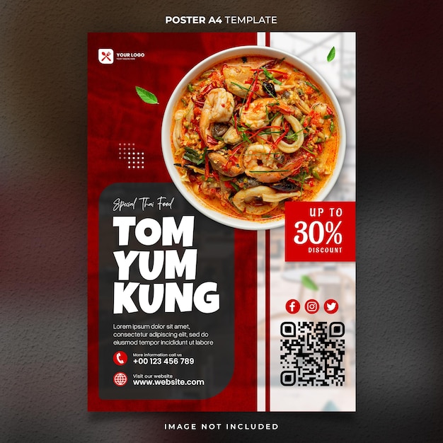 Food Menu Tom Yum Seafood Poster A4 or Banner Template