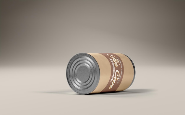 food metal can lying down front view mockup isolated