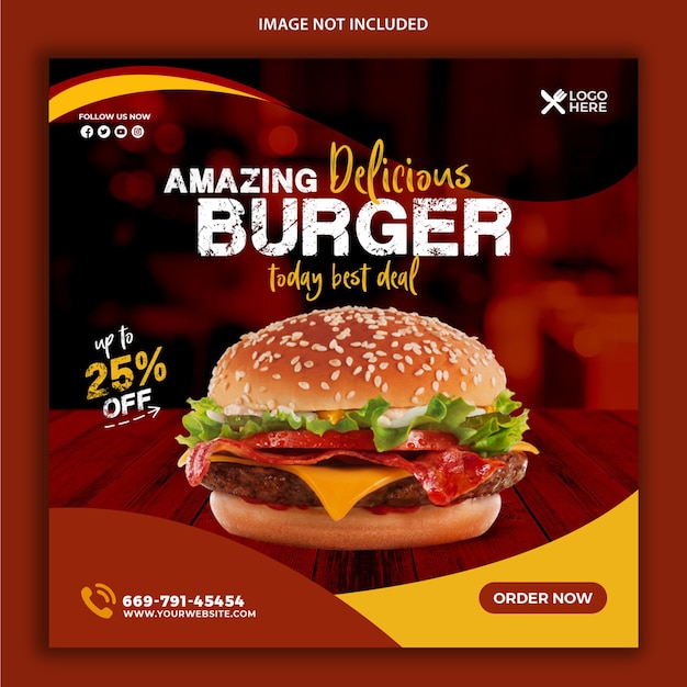 Food promotion burger fast food social media template design