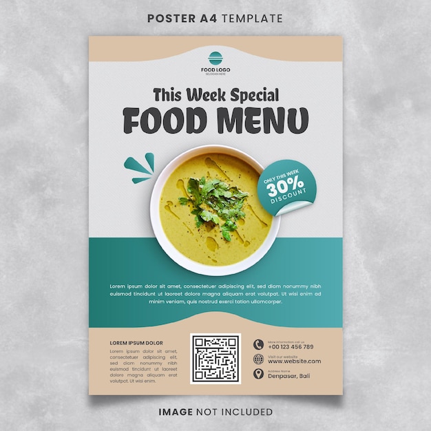 PSD food and restaurant poster a4 template in blue and orange pastel colors