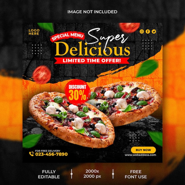 food restaurant for social media pizza menu promotion template