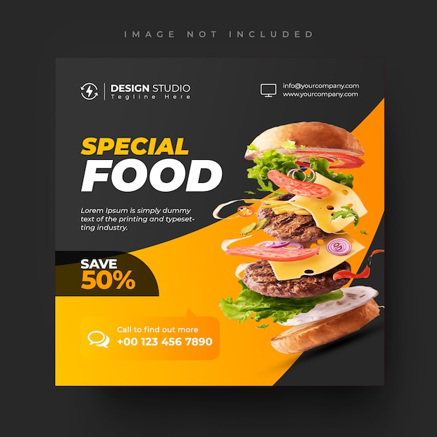 Food and restaurant social media post and square banner template design