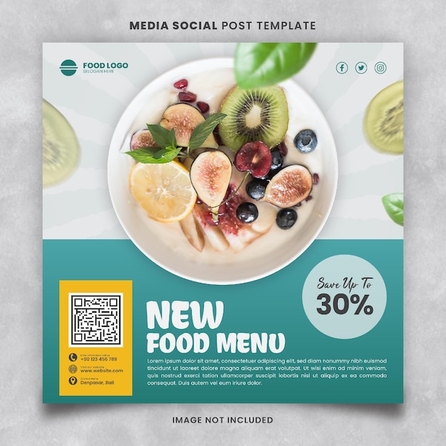 Food and Restaurant Social Media Post Template in Blue and Orange Pastel Colors