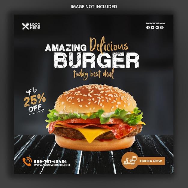 Food social media post design for restaurant fast food burger