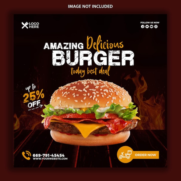 Food social media post design for restaurant fastfood burger