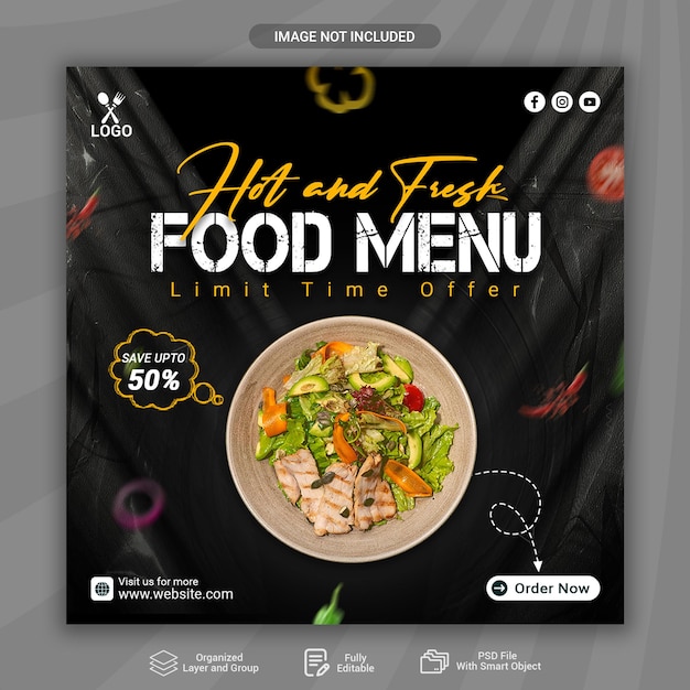 PSD food social media post and instagram banner post design template